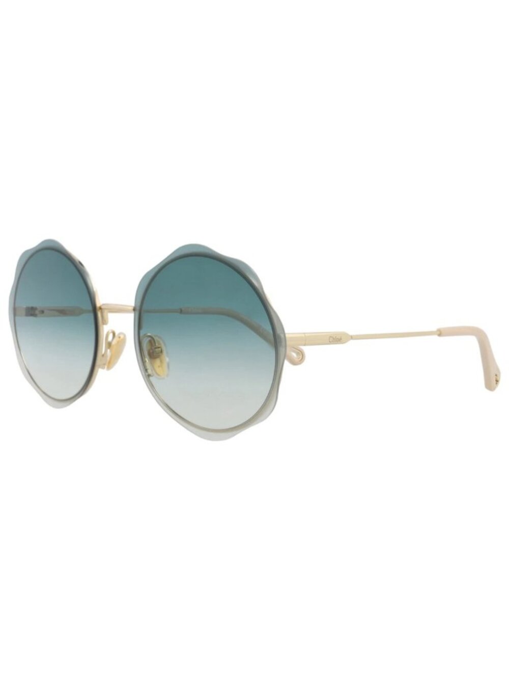 New Chloé Women's Sunglasses Round Oval Metal Frame Gold Gold Green